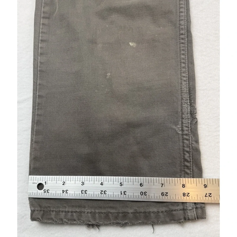 Levi's 505 Straight Fit Trashed Olive Gray Denim Jeans Size 32x32 Rips Stains